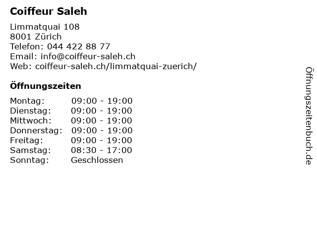 Coiffeur Saleh in Zürich: Adresse und Öffnungszeiten