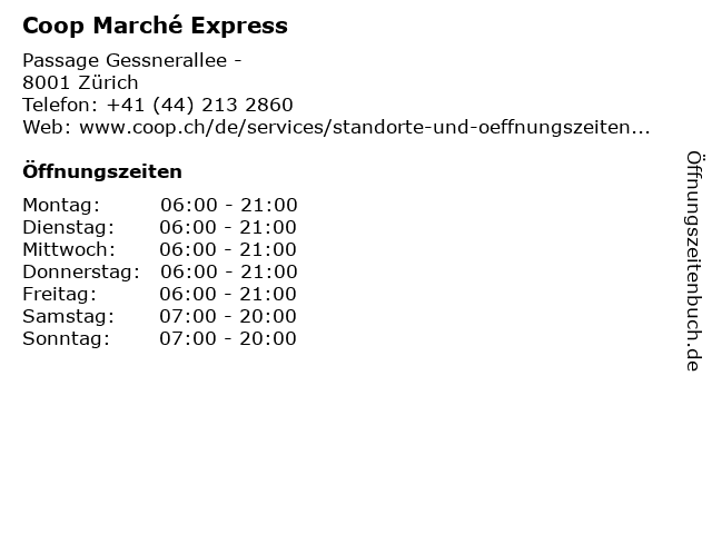 Coop Marché Express in Zürich: Adresse und Öffnungszeiten