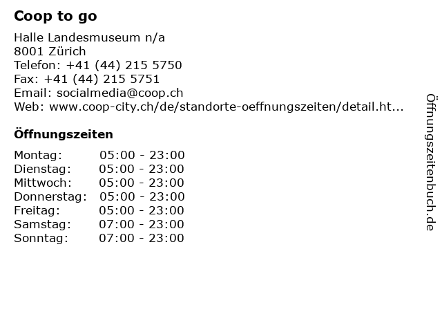 Coop to go in Zürich: Adresse und Öffnungszeiten