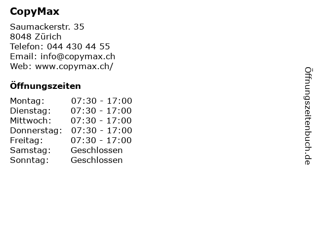  ffnungszeiten CopyMax Saumackerstr 35 In Z rich