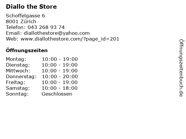 Diallo the Store in Zürich: Adresse und Öffnungszeiten