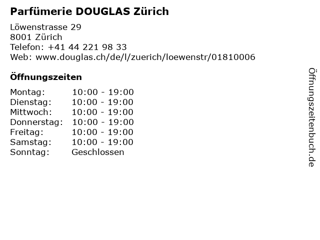 Douglas Parfümerie AG in Zürich: Adresse und Öffnungszeiten