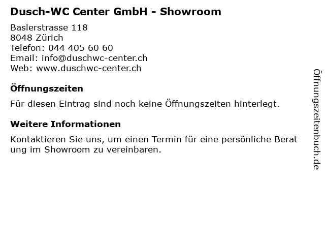 Dusch-WC Center GmbH - Showroom in Zürich: Adresse und Öffnungszeiten