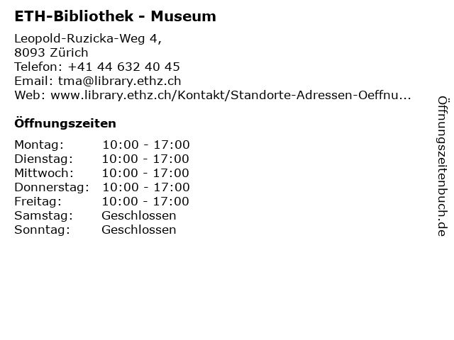 ETH-Bibliothek - Museum in Zürich: Adresse und Öffnungszeiten