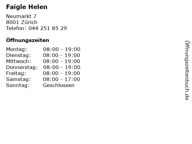 Faigle Helen in Zürich: Adresse und Öffnungszeiten
