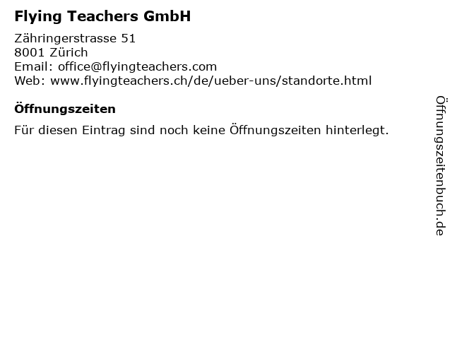 Flying Teachers GmbH in Zürich: Adresse und Öffnungszeiten