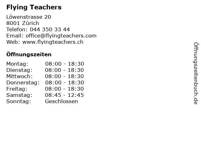 Flying Teachers in Zürich: Adresse und Öffnungszeiten