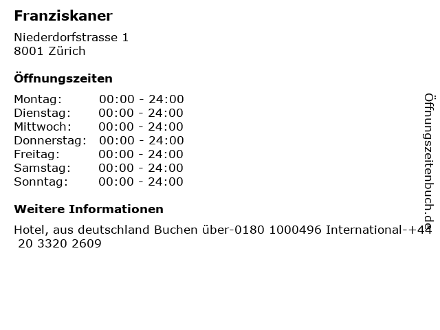 Franziskaner in Zürich: Adresse und Öffnungszeiten