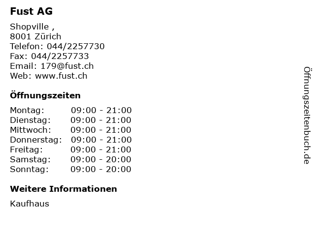 Fust AG in Zürich: Adresse und Öffnungszeiten
