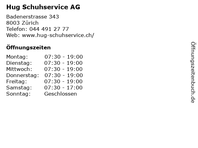 Hug Schuhservice AG in Zürich: Adresse und Öffnungszeiten