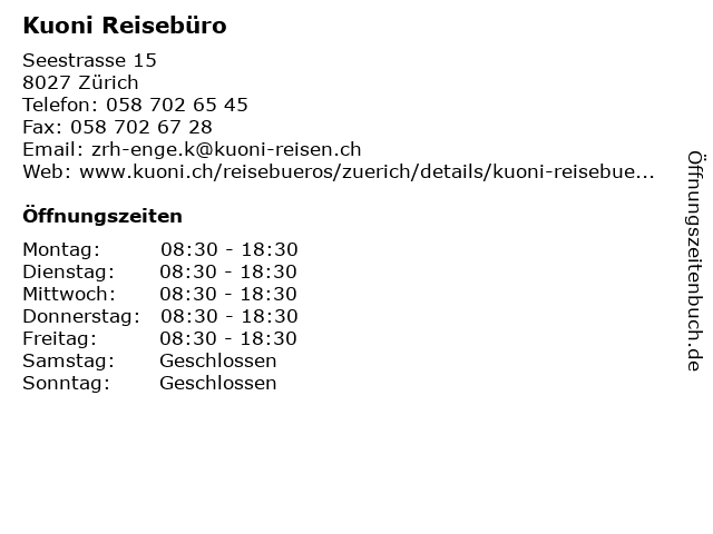 Kuoni Reisebüro in Zürich: Adresse und Öffnungszeiten
