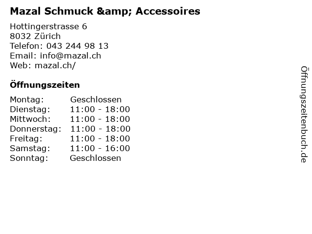 Mazal Schmuck & Accessoires in Zürich: Adresse und Öffnungszeiten