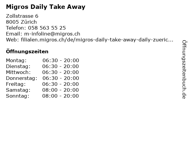 Migros Daily Take Away in Zürich: Adresse und Öffnungszeiten