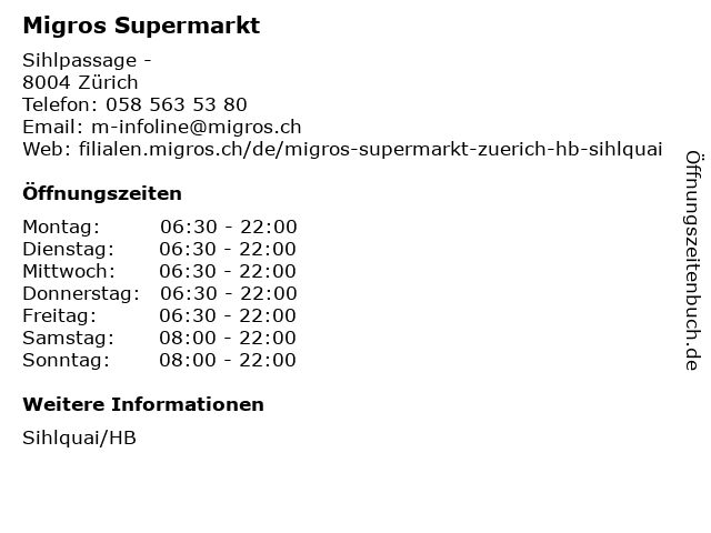Migros Supermarkt in Zürich: Adresse und Öffnungszeiten