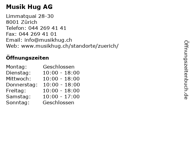 Musik Hug AG in Zürich: Adresse und Öffnungszeiten