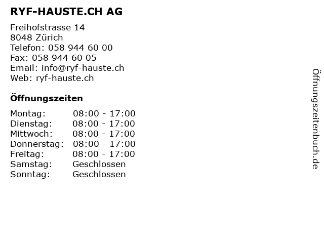 RYF-HAUSTE.CH AG in Zürich: Adresse und Öffnungszeiten