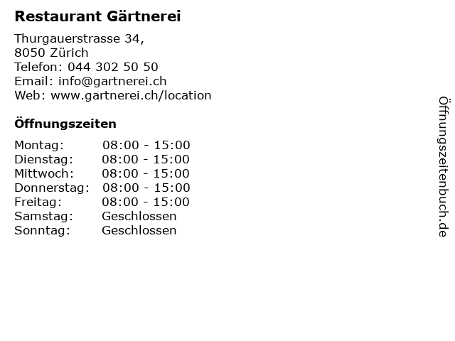 Restaurant Gärtnerei in Zürich: Adresse und Öffnungszeiten