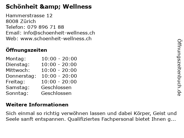 Schönheit & Wellness in Zürich: Adresse und Öffnungszeiten