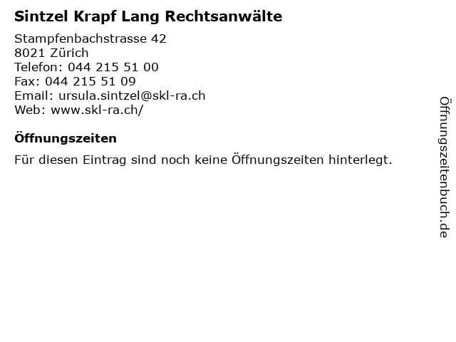 Sintzel Krapf Lang Rechtsanwälte in Zürich: Adresse und Öffnungszeiten