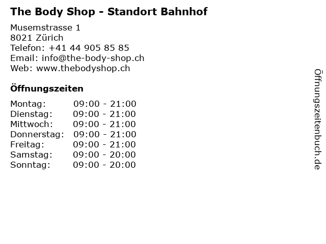 The Body Shop - Standort Bahnhof in Zürich: Adresse und Öffnungszeiten