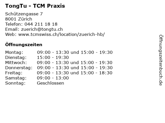 TongTu - TCM Praxis in Zürich: Adresse und Öffnungszeiten