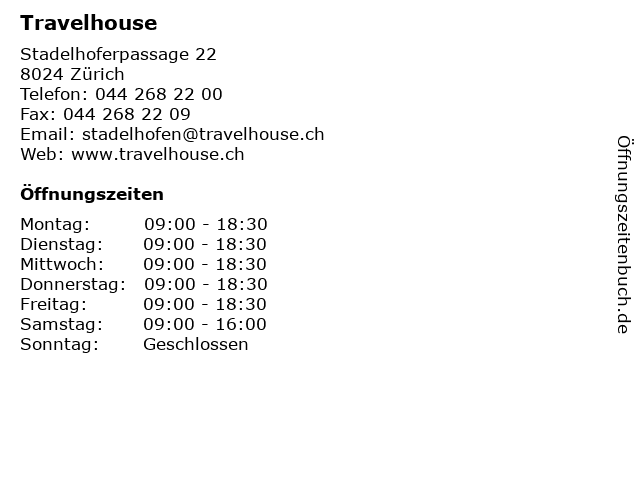 Travelhouse in Zürich: Adresse und Öffnungszeiten