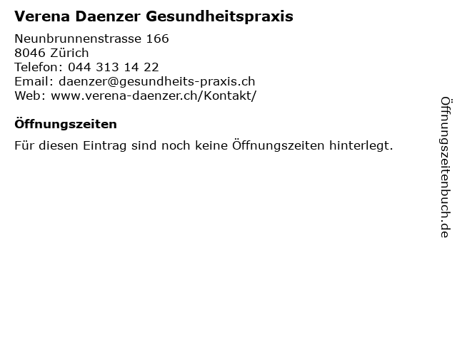 Verena Daenzer Gesundheitspraxis in Zürich: Adresse und Öffnungszeiten