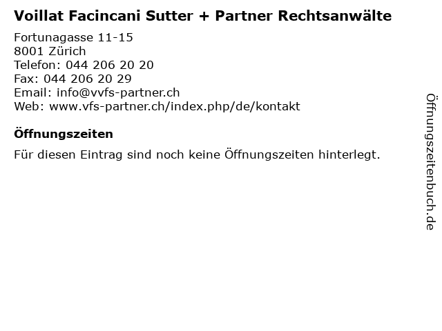 Voillat Facincani Sutter + Partner Rechtsanwälte in Zürich: Adresse und Öffnungszeiten