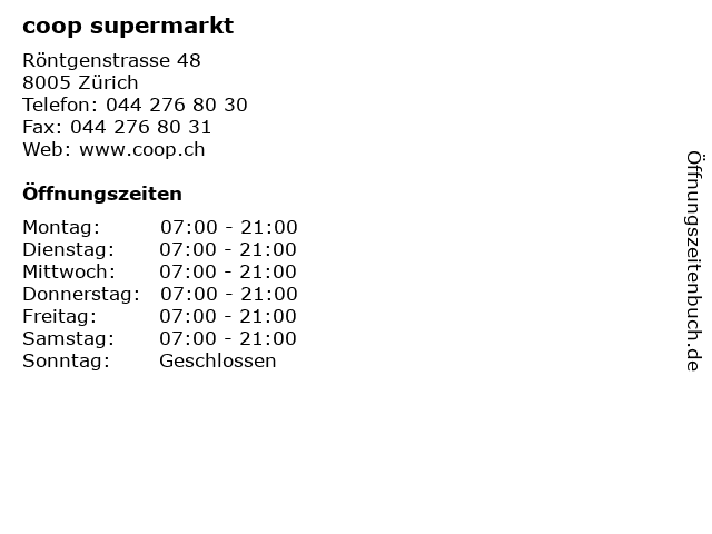 coop supermarkt in Zürich: Adresse und Öffnungszeiten