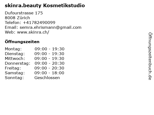 skinra.beauty Kosmetikstudio in Zürich: Adresse und Öffnungszeiten