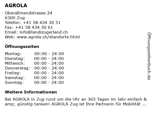 Agrola Tankstelle in Zug: Adresse und Öffnungszeiten