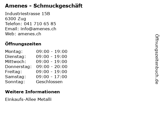 Amenes - Schmuckgeschäft in Zug: Adresse und Öffnungszeiten