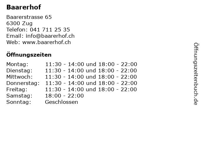 Baarerhof in Zug: Adresse und Öffnungszeiten
