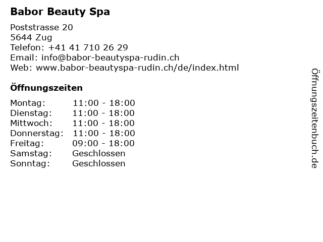 Babor Beauty Spa in Zug: Adresse und Öffnungszeiten