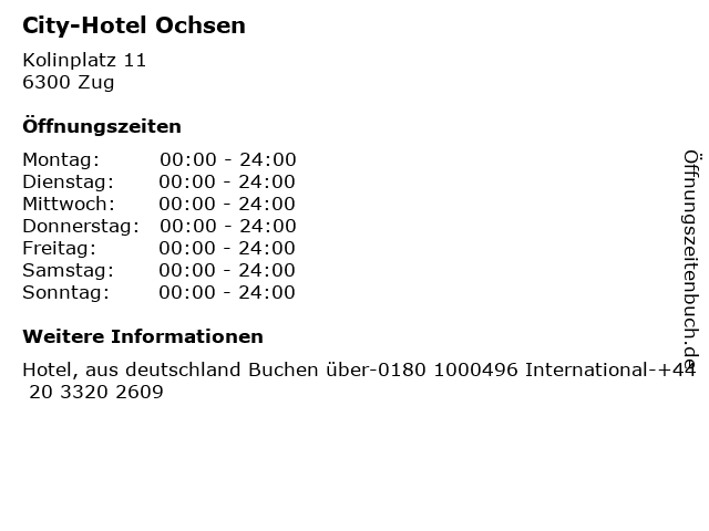 City-Hotel Ochsen in Zug: Adresse und Öffnungszeiten