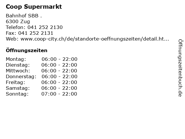 Coop Supermarkt in Zug: Adresse und Öffnungszeiten