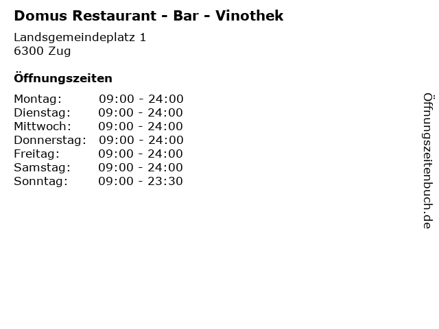 Domus Restaurant - Bar - Vinothek in Zug: Adresse und Öffnungszeiten