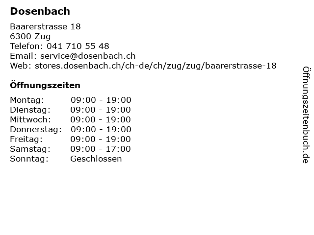 Dosenbach Schuhe in Zug: Adresse und Öffnungszeiten