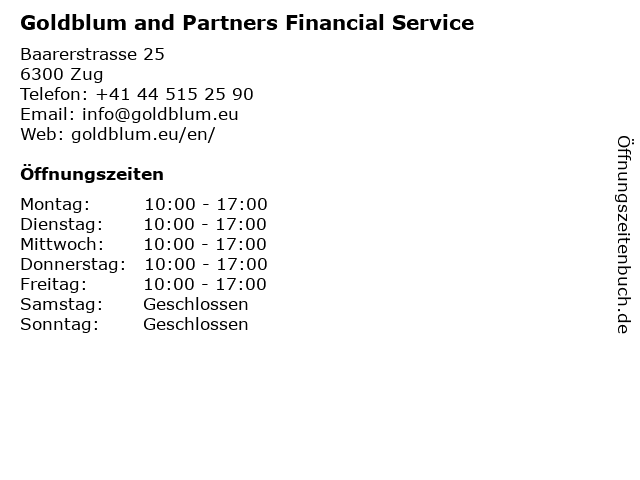Goldblum and Partners Financial Service in Zug: Adresse und Öffnungszeiten