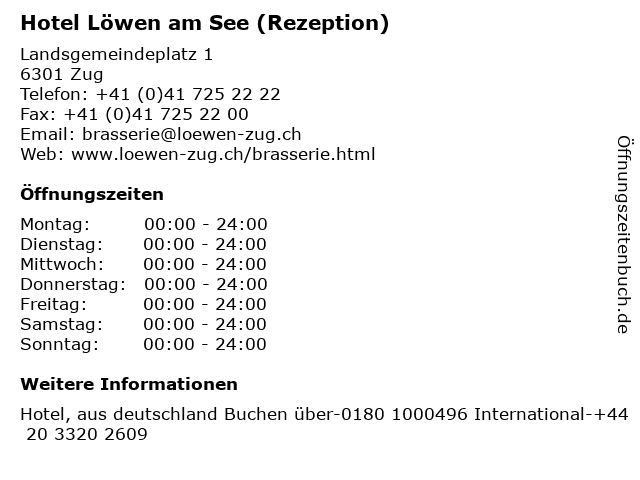 Hotel Löwen am See (Rezeption) in Zug: Adresse und Öffnungszeiten