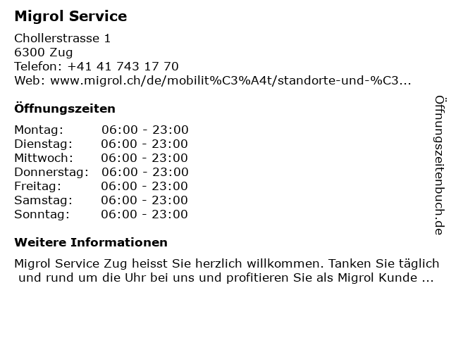 Migrol Service in Zug: Adresse und Öffnungszeiten