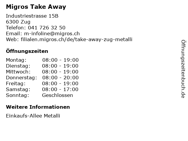 Migros Take Away in Zug: Adresse und Öffnungszeiten