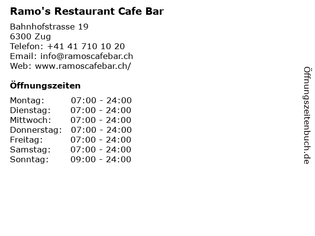 Ramo's Restaurant Cafe Bar in Zug: Adresse und Öffnungszeiten