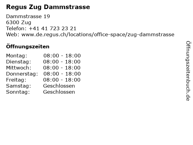 Regus Zug Dammstrasse in Zug: Adresse und Öffnungszeiten