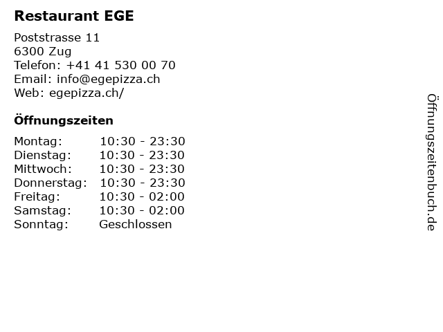 Restaurant EGE in Zug: Adresse und Öffnungszeiten