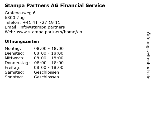 Stampa Partners AG Financial Service in Zug: Adresse und Öffnungszeiten