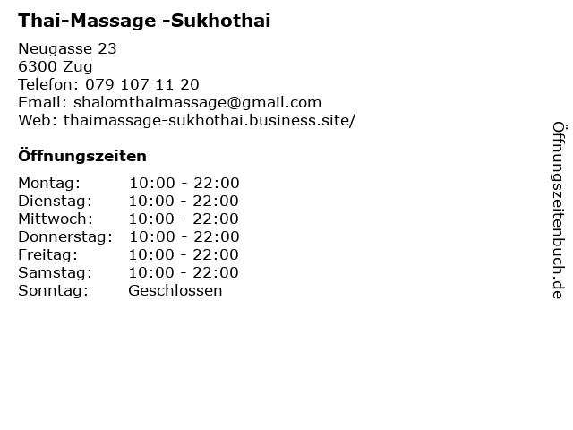 Thai-Massage -Sukhothai in Zug: Adresse und Öffnungszeiten