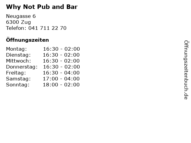 Why Not Pub and Bar in Zug: Adresse und Öffnungszeiten