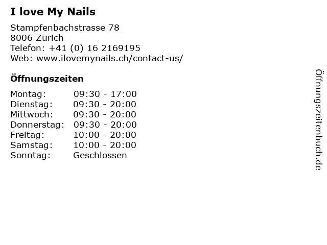 I love My Nails in Zurich: Adresse und Öffnungszeiten