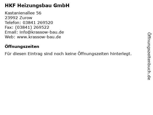 HKF Heizungsbau GmbH in Zurow: Adresse und Öffnungszeiten